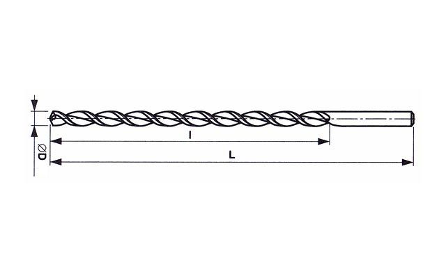 Vrták 5,5x260/180mm s válcovou stopkou, zvlášť dlouhý - HSSCo, DIN 1869, ZV 3001,T1000