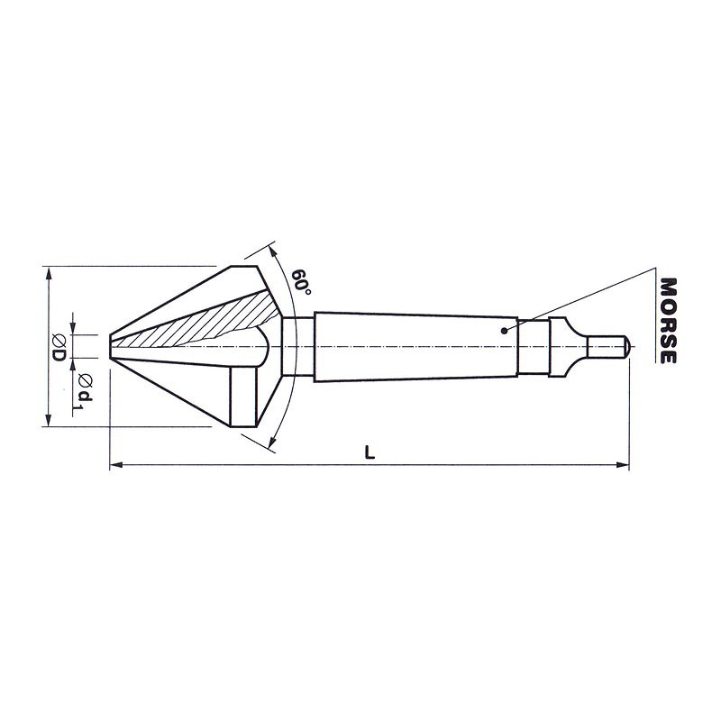 Záhlubník 25 mm 60° s kuželovou stopkou HSS, 221624