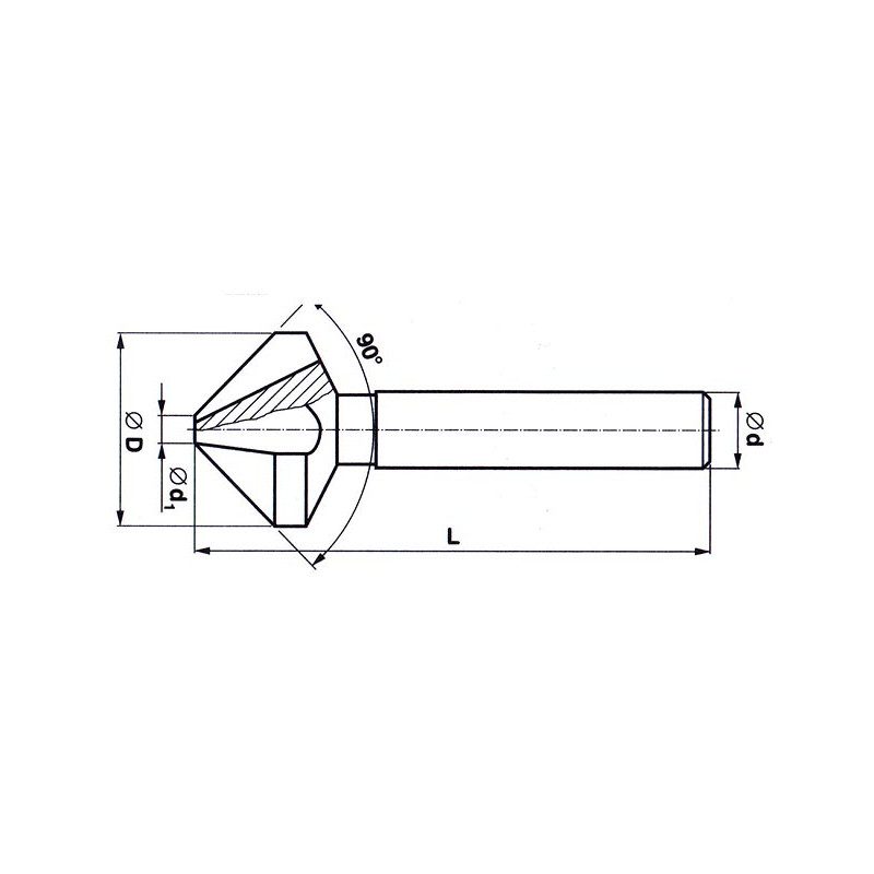 Záhlubník tříbřitý 16,5 mm 90° s válcovou stopkou HSS, 221625