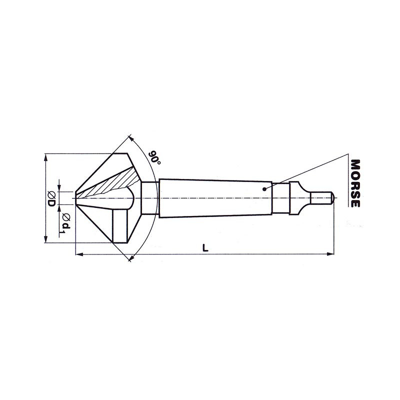 Záhlubník 30 mm 90° s kuželovou stopkou HSS, 221626