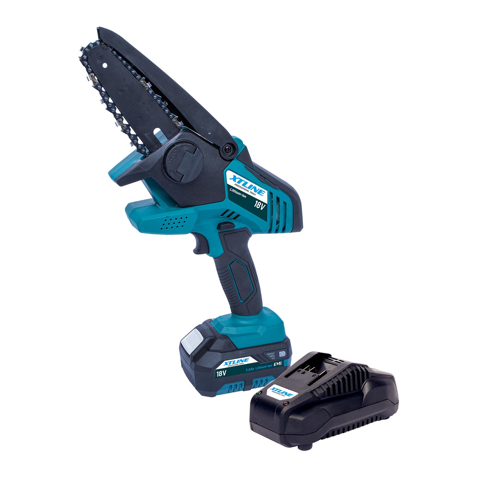 XTLINE Aku řetězová mini pila 18V + baterie 2.0Ah + nabíječka 2.4A