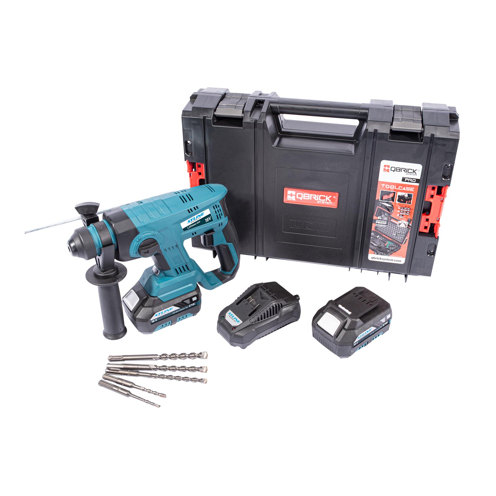 XTline Aku kladivo SDS PLUS + 2 baterie 5.0 Ah + sada vrtáků + nabíječka 3.5 A + box