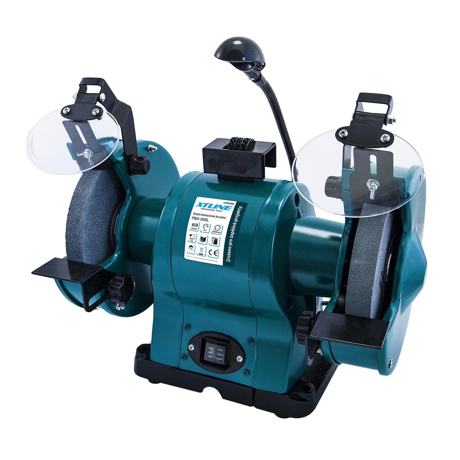 XTline Stolní bruska s lampou 200x25x16mm 520W XT107200