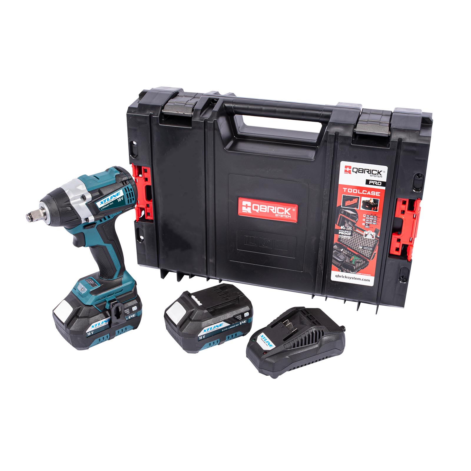 XTLINE Aku rázový utahovák na 1/2" hlavice bezuhlíkový 18 V + 2 baterie 5.0 Ah + nabíječka 3.5 A
