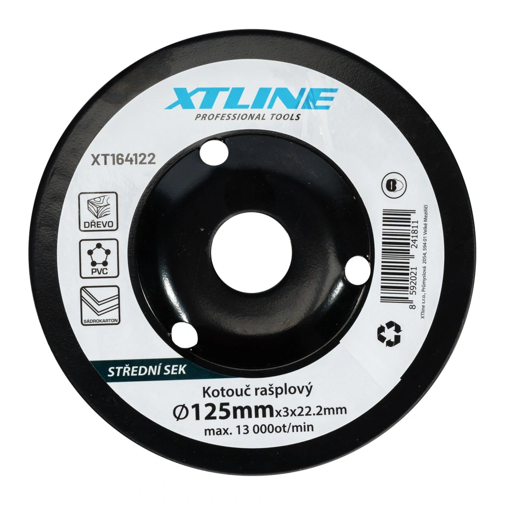 XTLINE Kotouč rašplový oblý střední 125x3x22,2 mm