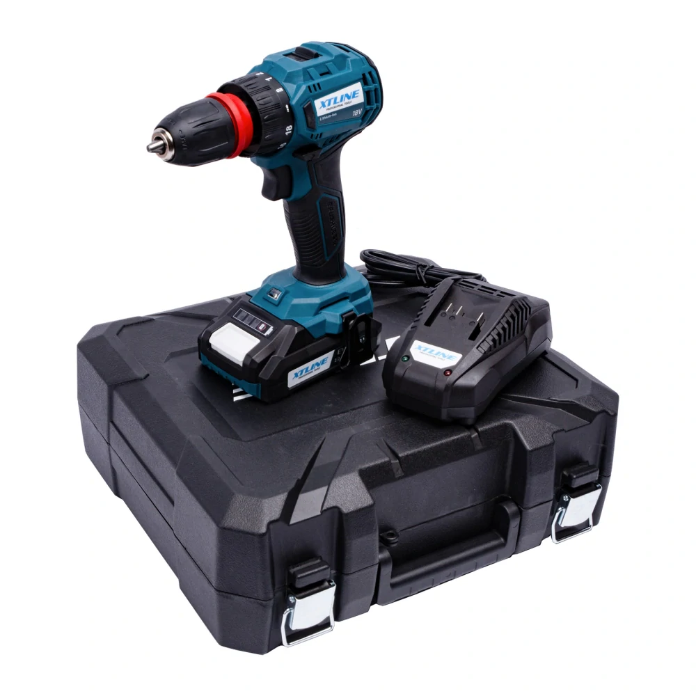 XTLINE Aku vrtačka 2v1 bezuhlíková 18 V, 45 Nm + baterie 2.0 Ah + nabíječka 2.4 A + box