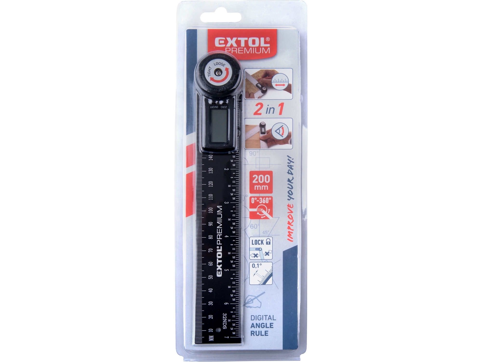 Úhloměr digitální s pravítkem 200mm Extol 8823510 Premium
