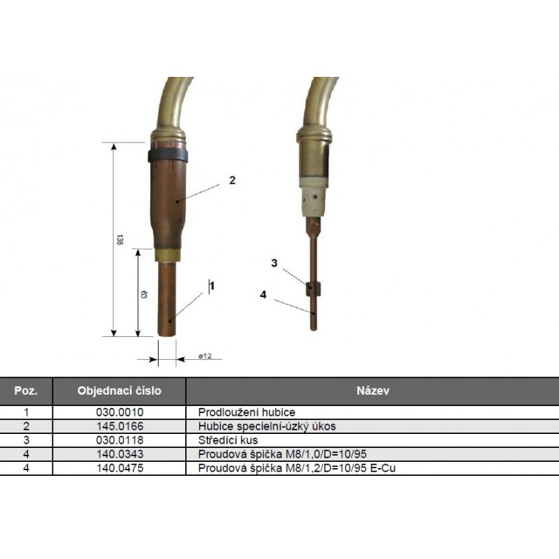 PRŮVLAK BINZEL M8x1,2 mm (x95 mm) E-CU SPECIÁLNÍ 140.0475