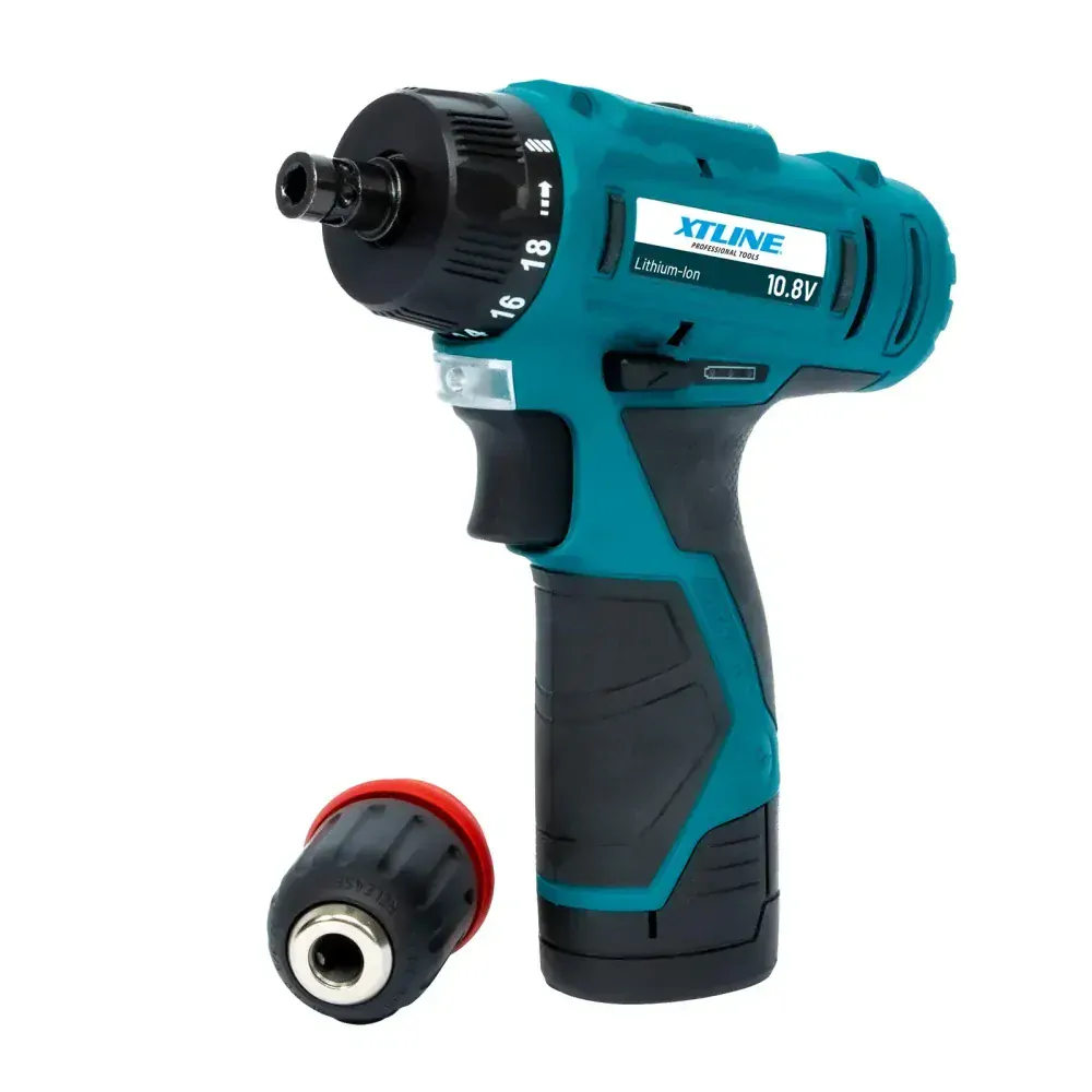 XTline Aku vrtačka 10,8V 2 baterie, plast. box, přísluš. 13dílů XT102699