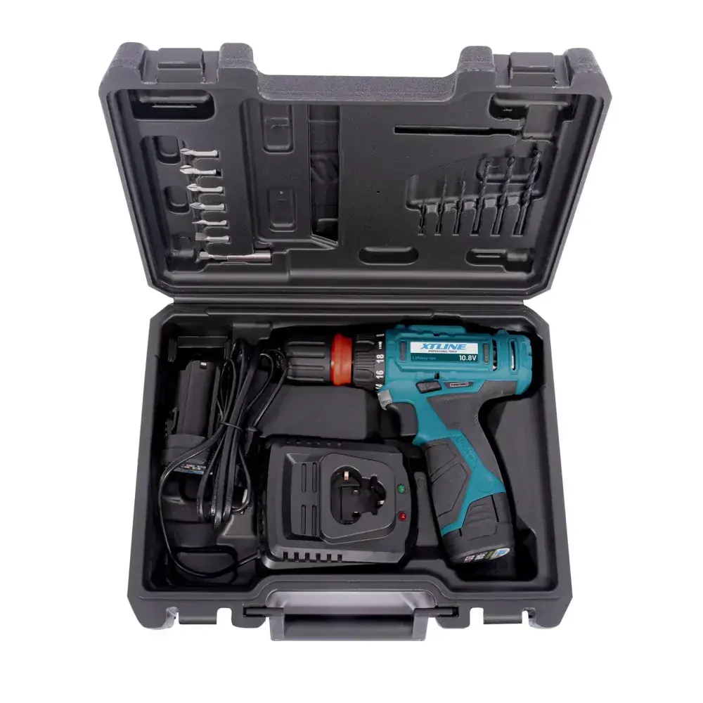 XTline Aku vrtačka 10,8V 2 baterie, plast. box, přísluš. 13dílů XT102699