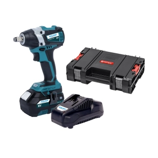 XTLINE Aku rázový utahovák na 1/2" hlavice bezuhlíkový 18 V + baterie 5.0 Ah + nabíječka 3.5 A + box XT102830-1B5B