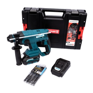 XTLINE Aku kladivo SDS PLUS + baterie 5.0 Ah + sada vrtáků + nabíječka 3.5 A + kufr XT102840-1B5B