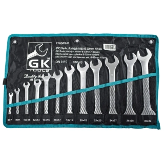 GK TOOLS Sada plochých klíčů 6-32 mm 12 dílů matný, chrom-obal P16043/P